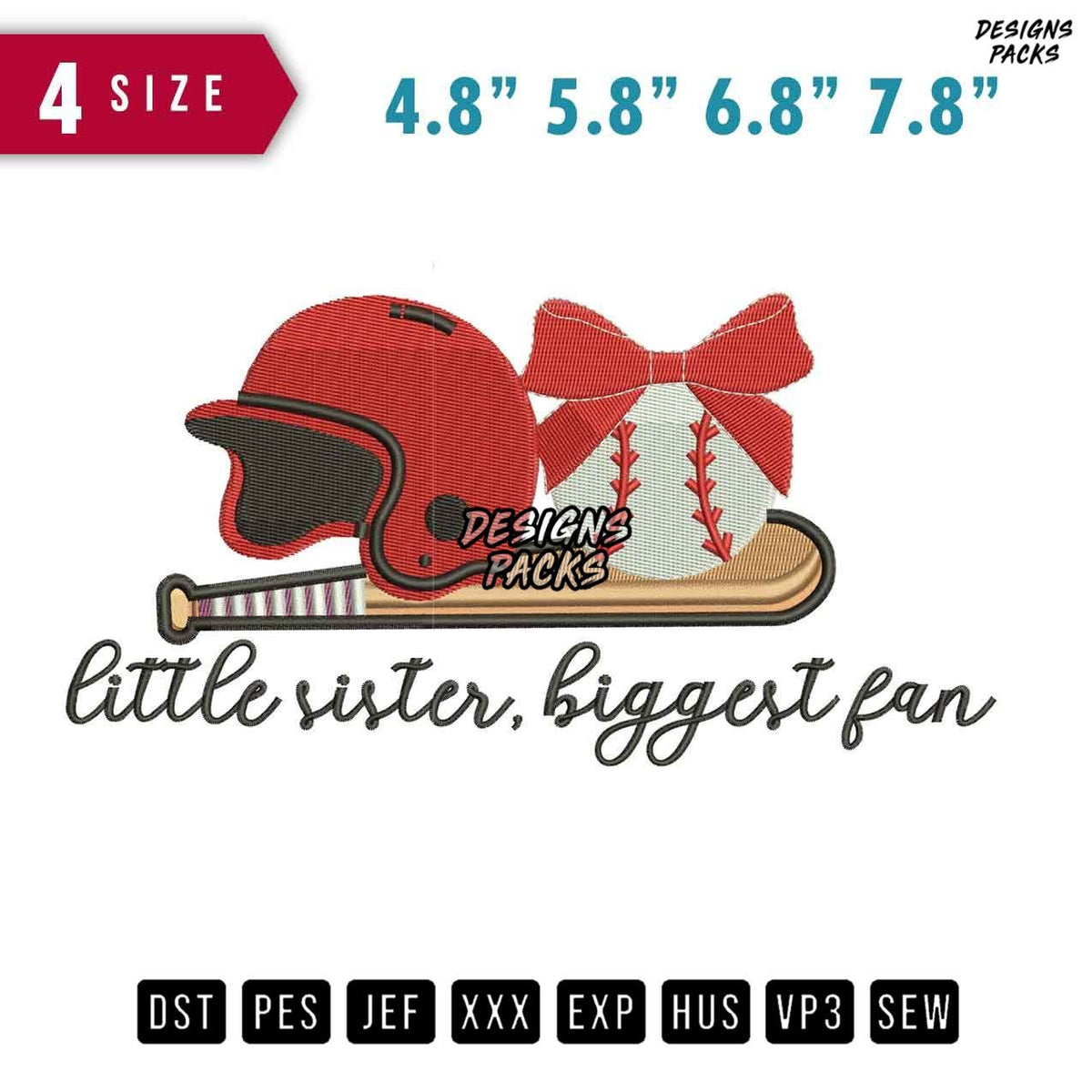 Little Sister Baseball Embroidery Design