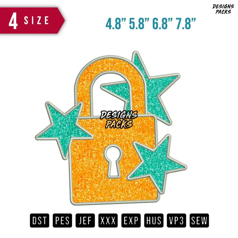 Lock Star Applique Embroidery Design