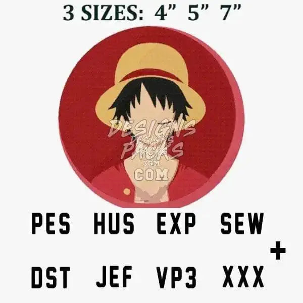 Anime character embroidery design in 3 sizes, PES HUS EXP SEW DST JEF VP3 XXX formats