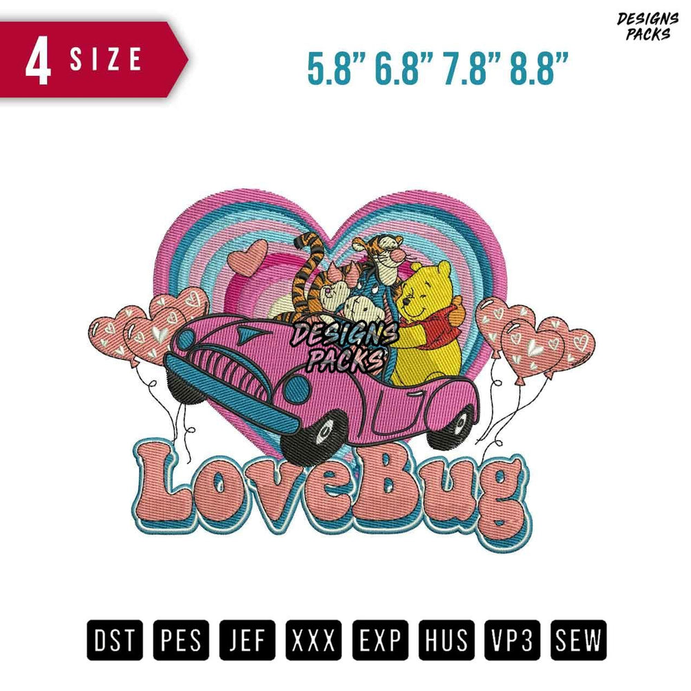 Love Bug winnie friends Embroidery Design
