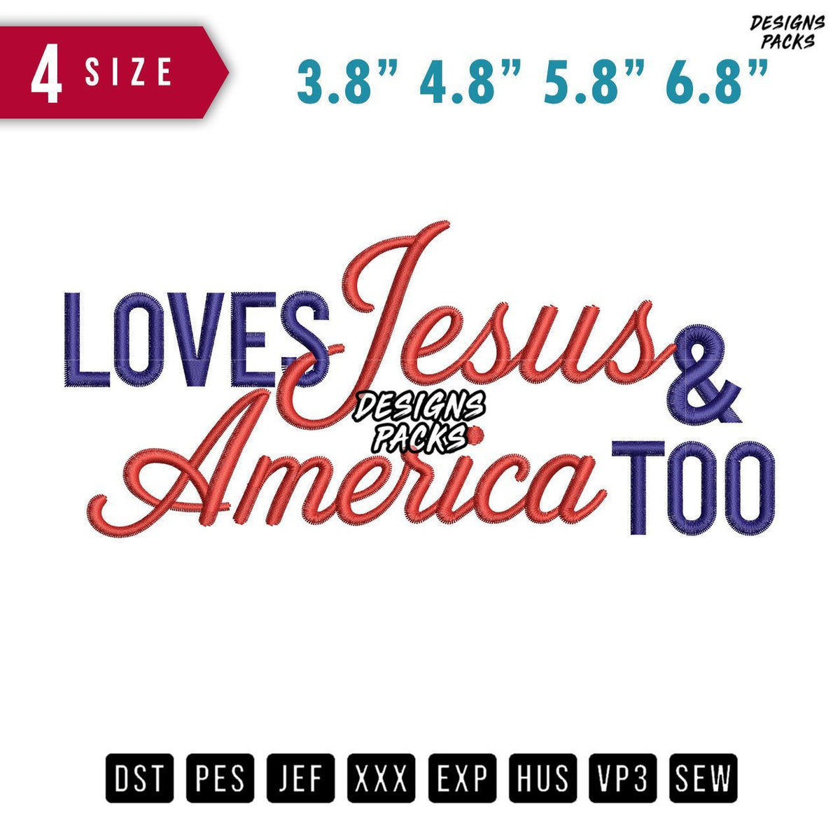 Loves Jesus America Too Embroidery Design
