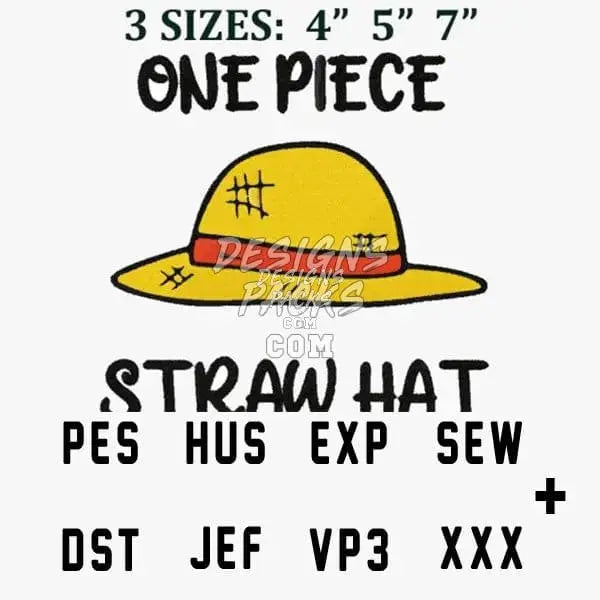 Luffy One Piece Hat Anime Embroidery Design designspacks