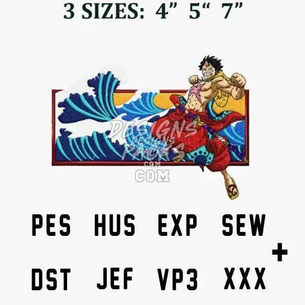 Luffy One Piece Waves Anime Embroidery Design designspacks