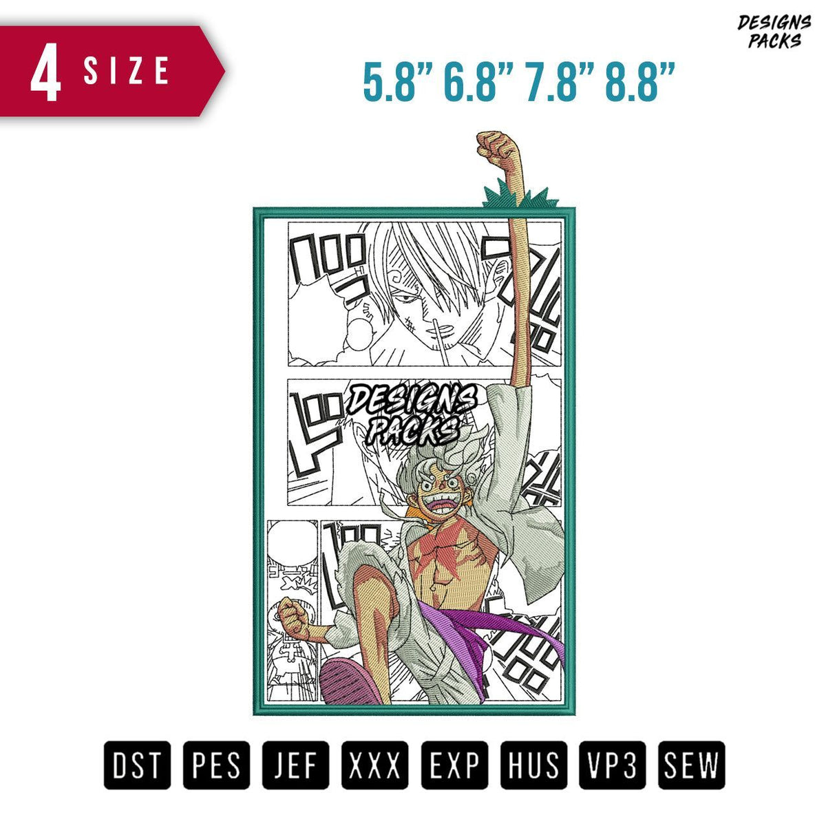 Luffy Comic Rect Embroidery Design