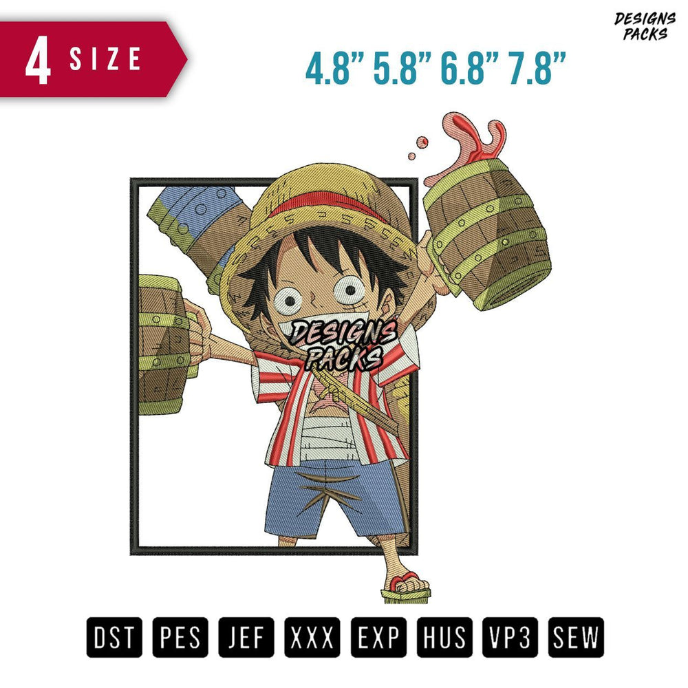 Luffy Drinking Embroidery Design