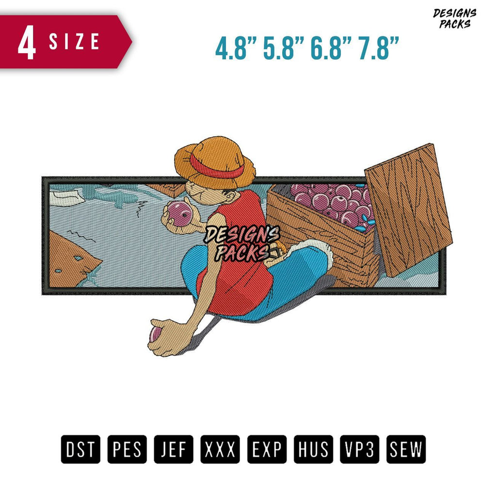 Luffy Eat Apple Embroidery Design