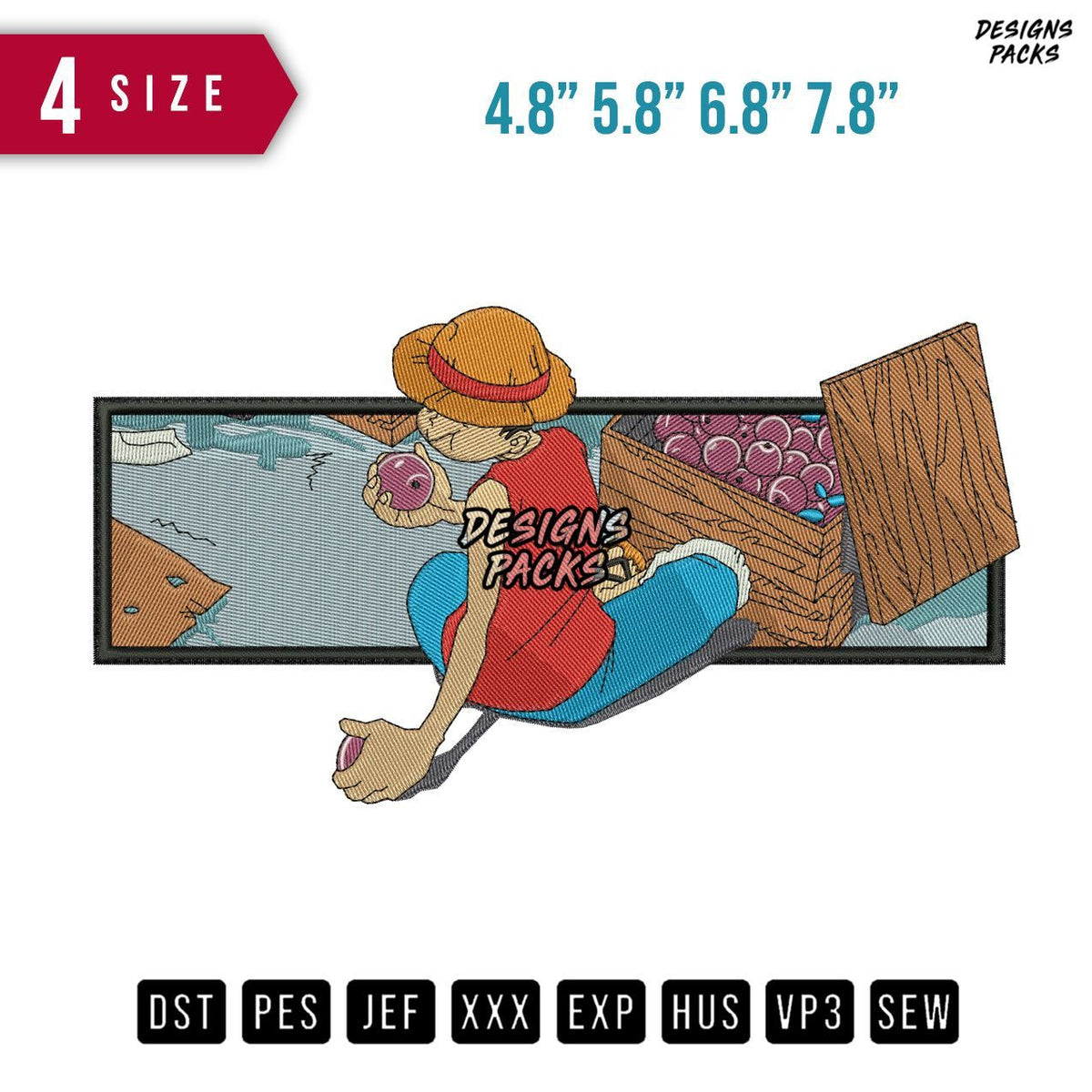 Luffy Eat Apple Embroidery Design