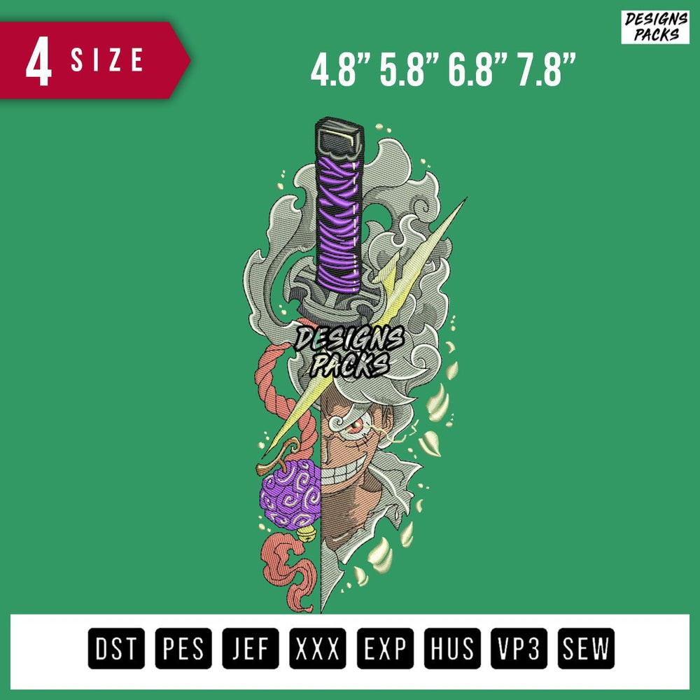 Luffy Gear 5 Sword Embroidery Design