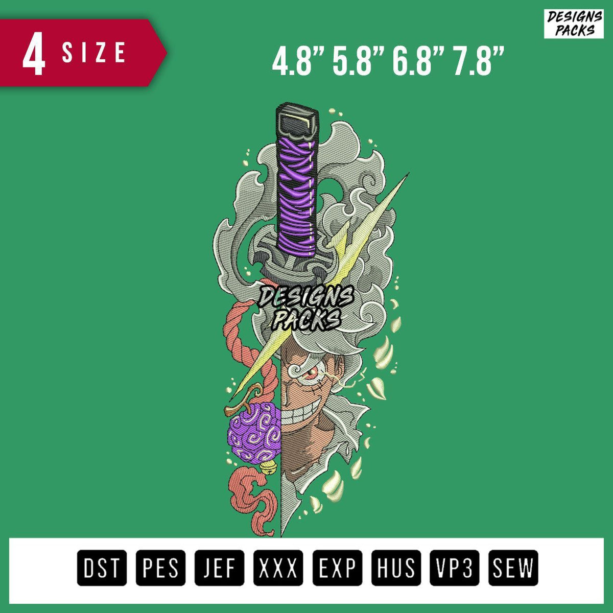 Luffy Gear 5 Sword Embroidery Design