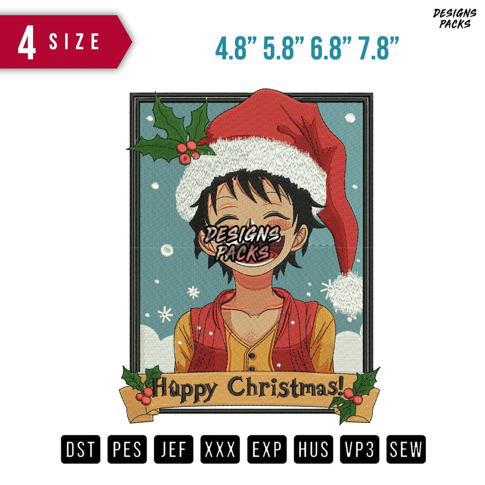 Luffy Happy Christmas Embroidery Design