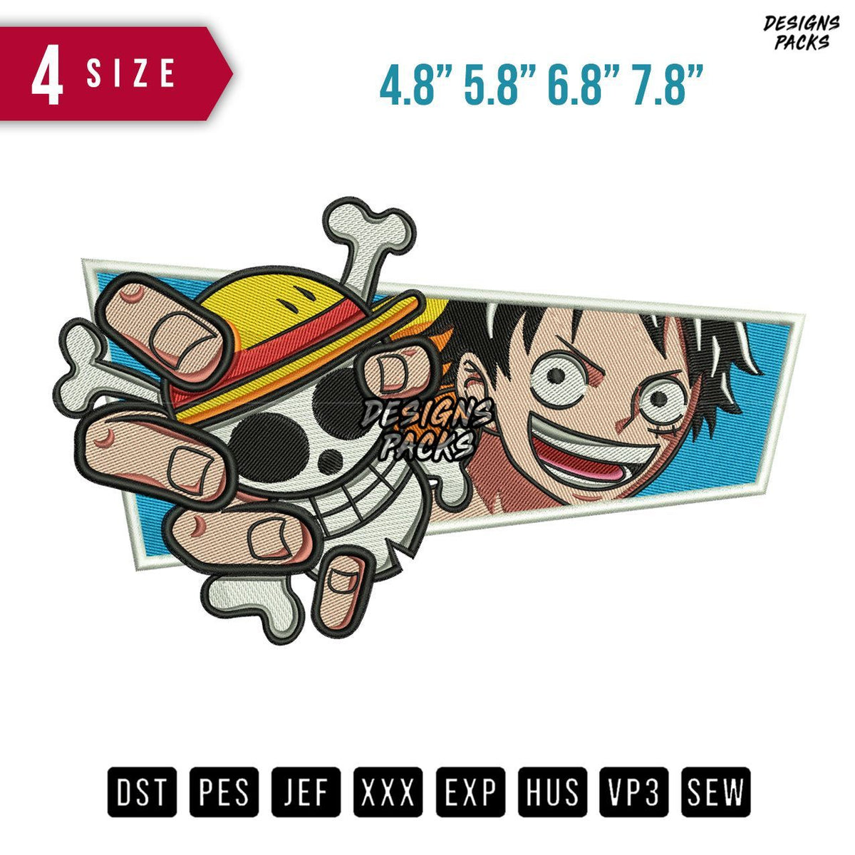Luffy Holding Skull Embroidery Design