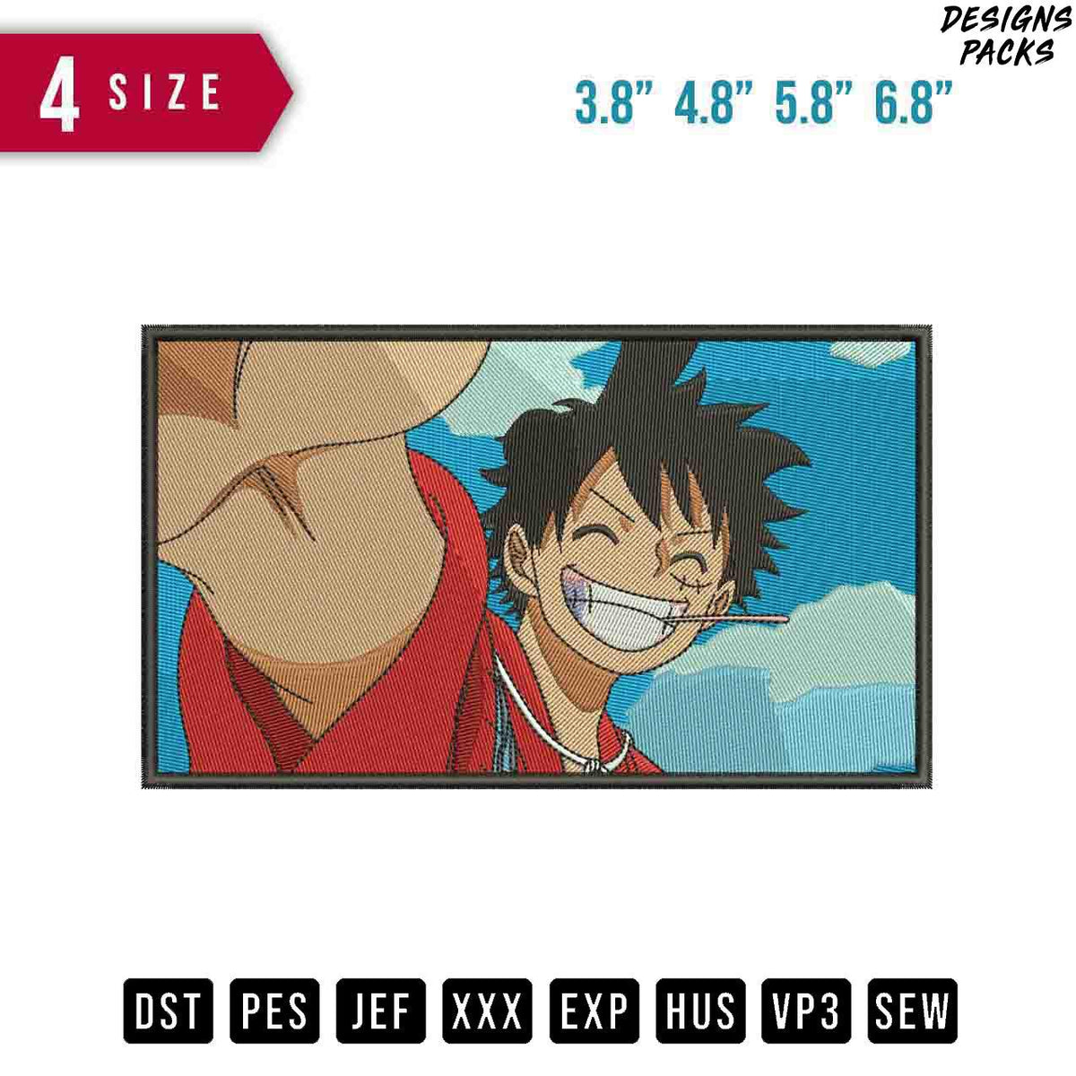 Happy Luffy Smile One Piece Anime Embroidery Design