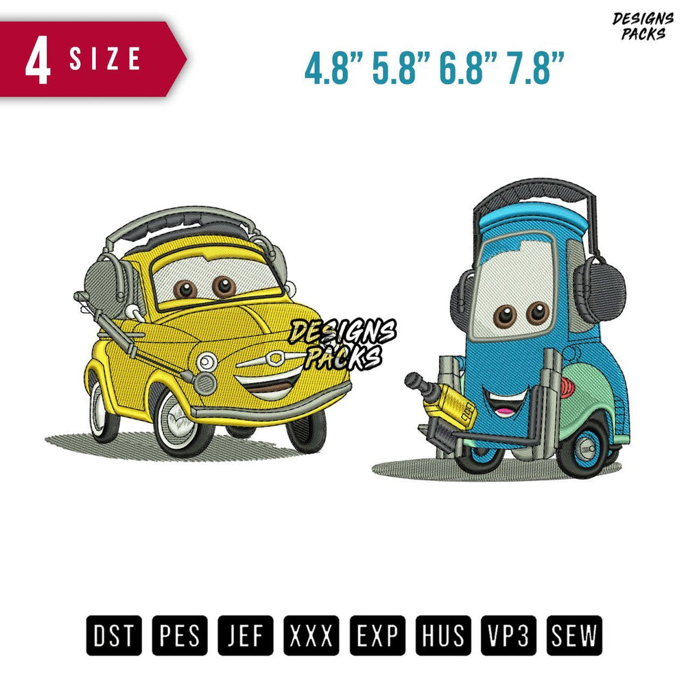 Luigi And Guido Car Embroidery Design