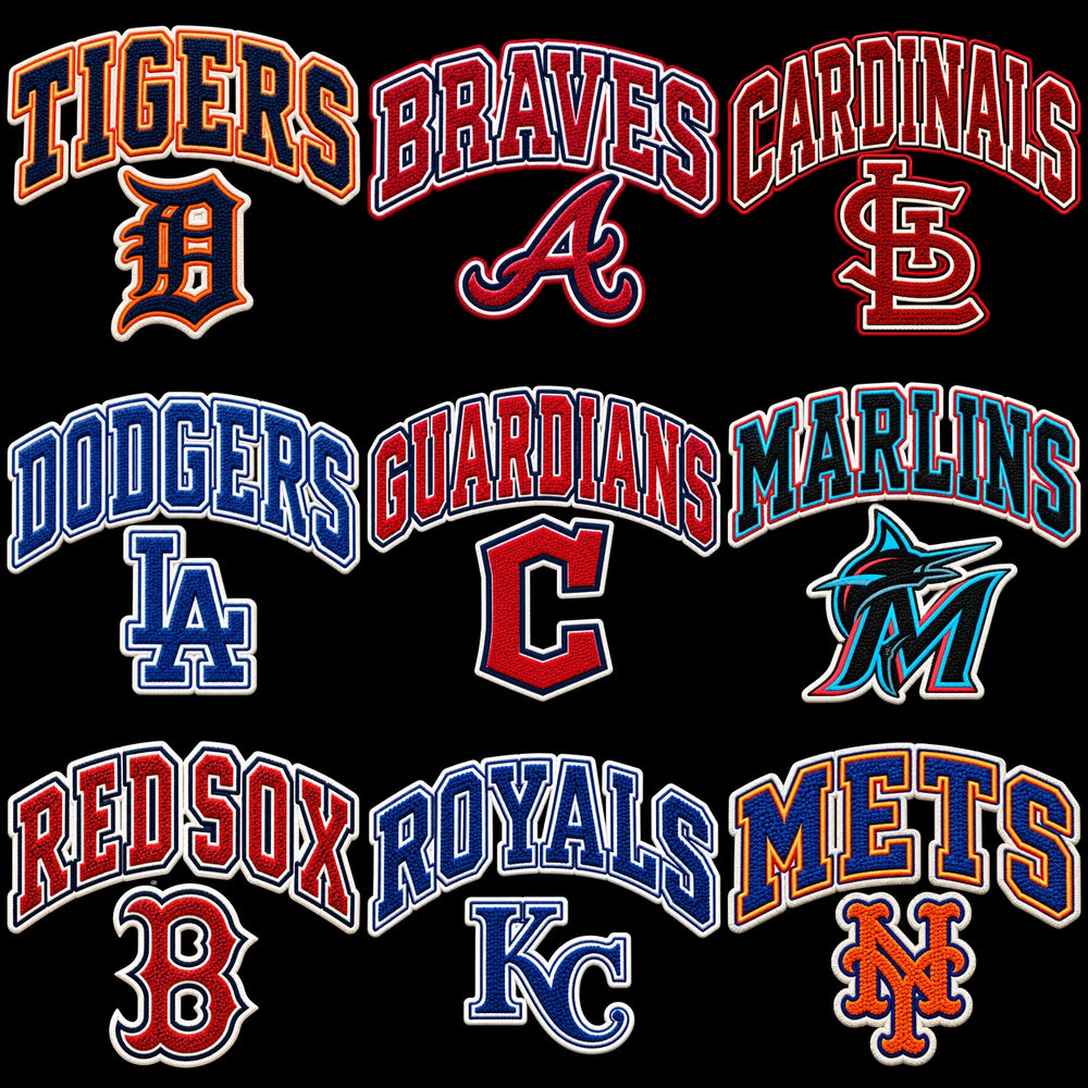 30 Baseball Faux Embroidery Teams Logo Chenille Patch Designs Bundle PNG