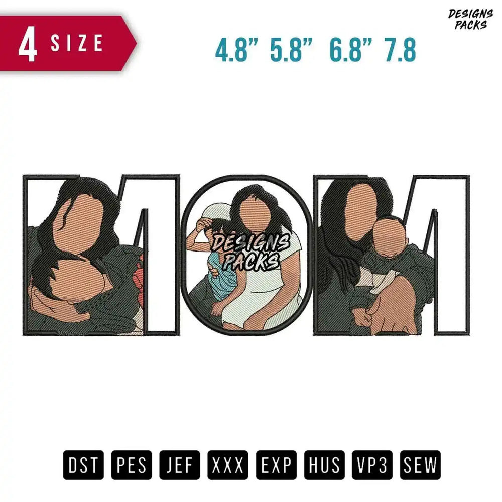 MOM and Child Embroidery Design