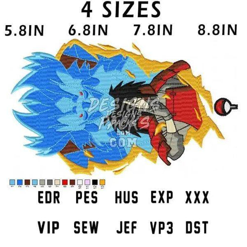 Dragon Ball Z embroidery design with 4 sizes, print-ready formats like PES, DST, and EXP for instant download.