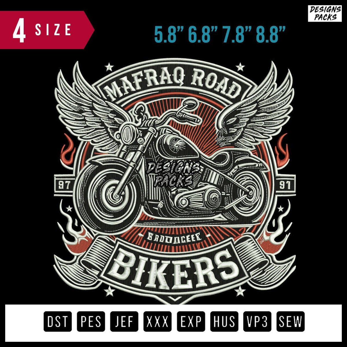 Mafraq Road Bikers Embroidery Design