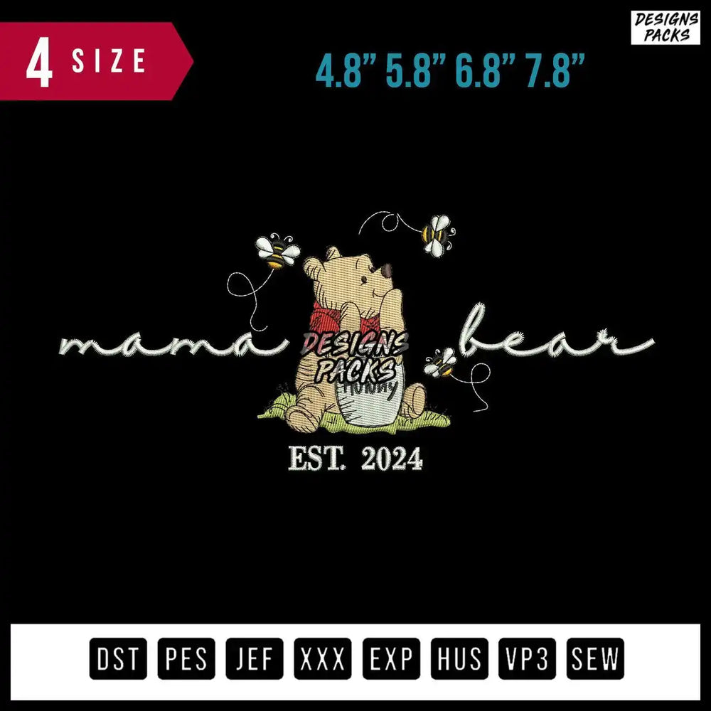 Mama Bear Hunny Embroidery Design