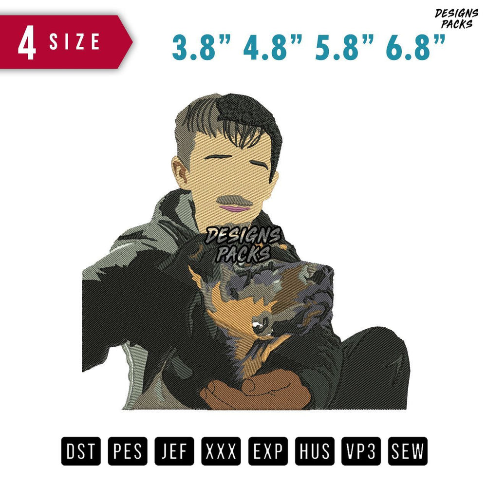 Man And Dog Embroidery Design