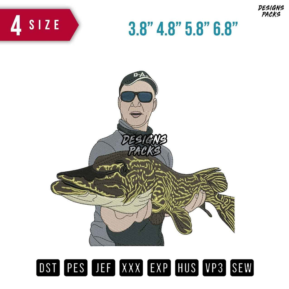 Man Big Fish Embroidery Design