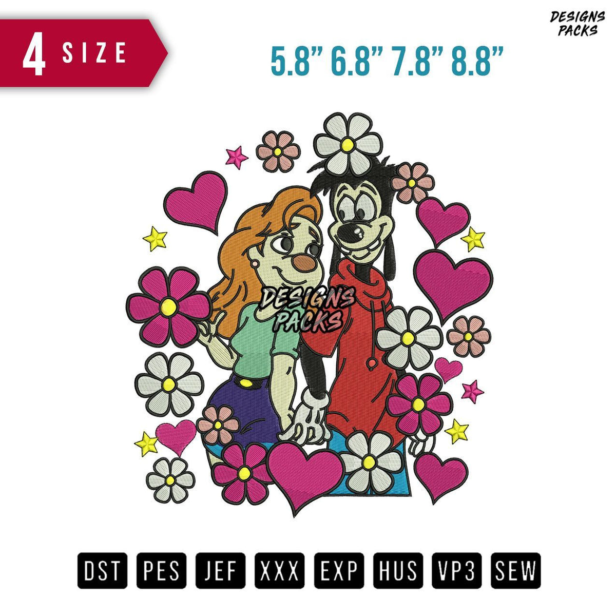 Max Goof And Roxane Embroidery Design