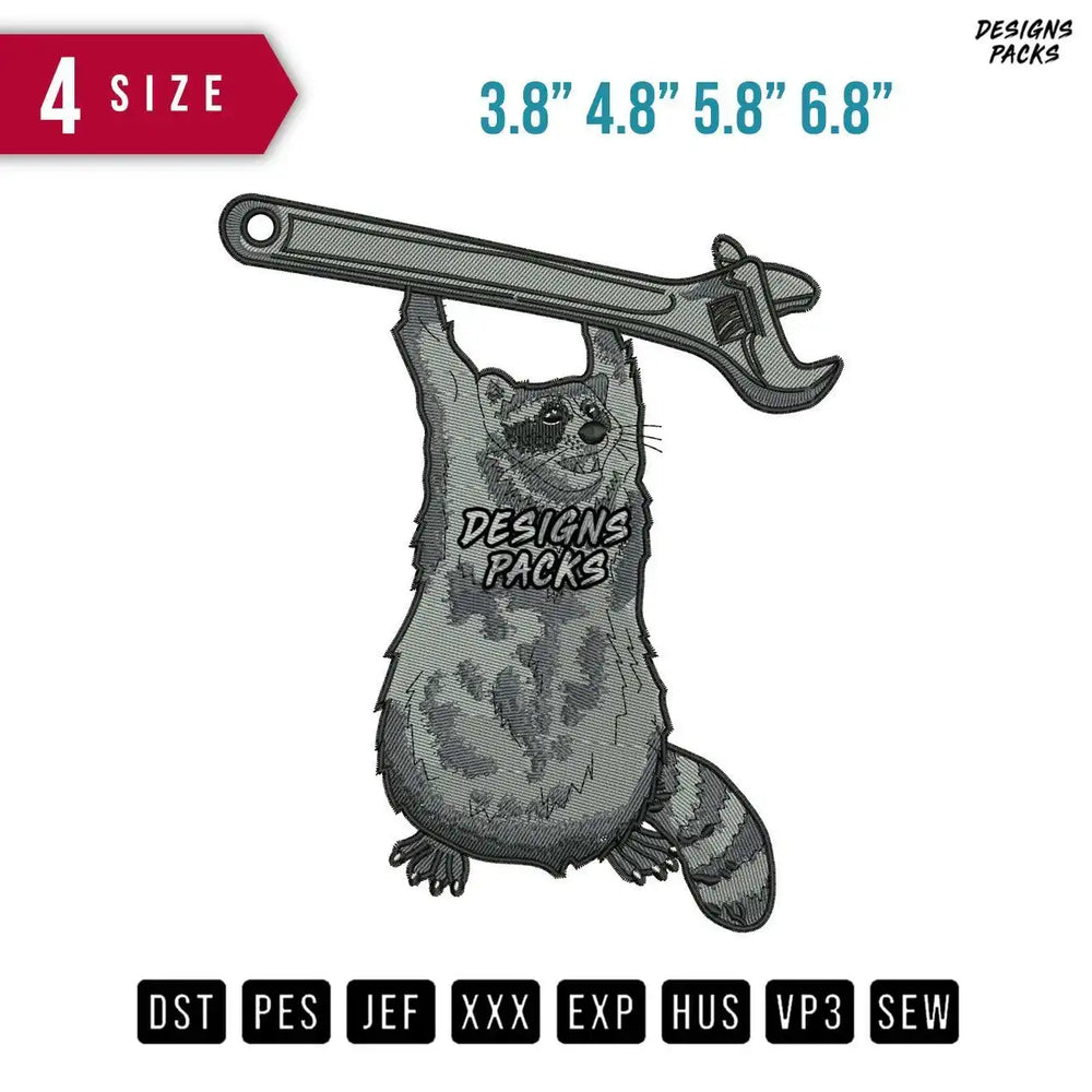 Mechanic Raccoon Embroidery Design