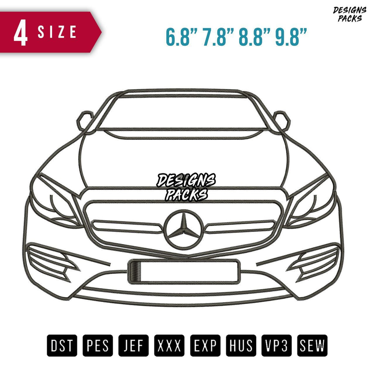 Mercedez Car Line Art Embroidery Design