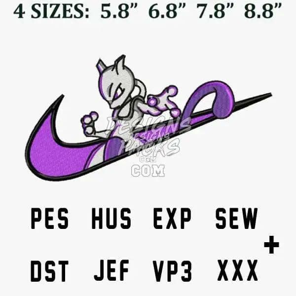 Mewtwo Swoosh Sport Anime Embroidery Design designspacks