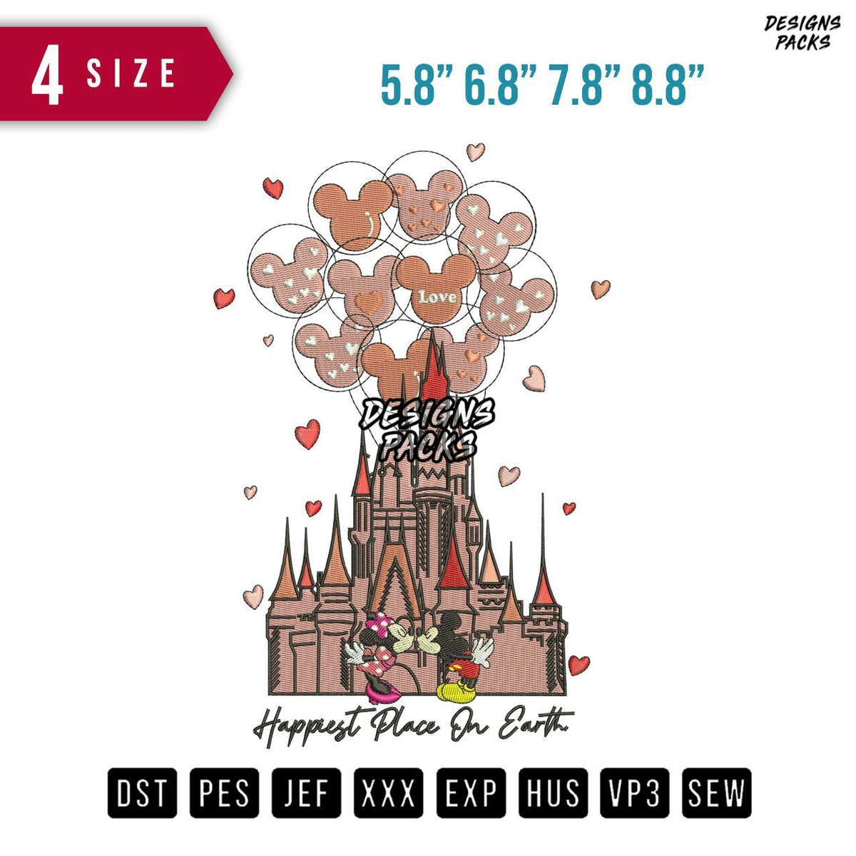 Mickey Kiss happiest Embroidery Design