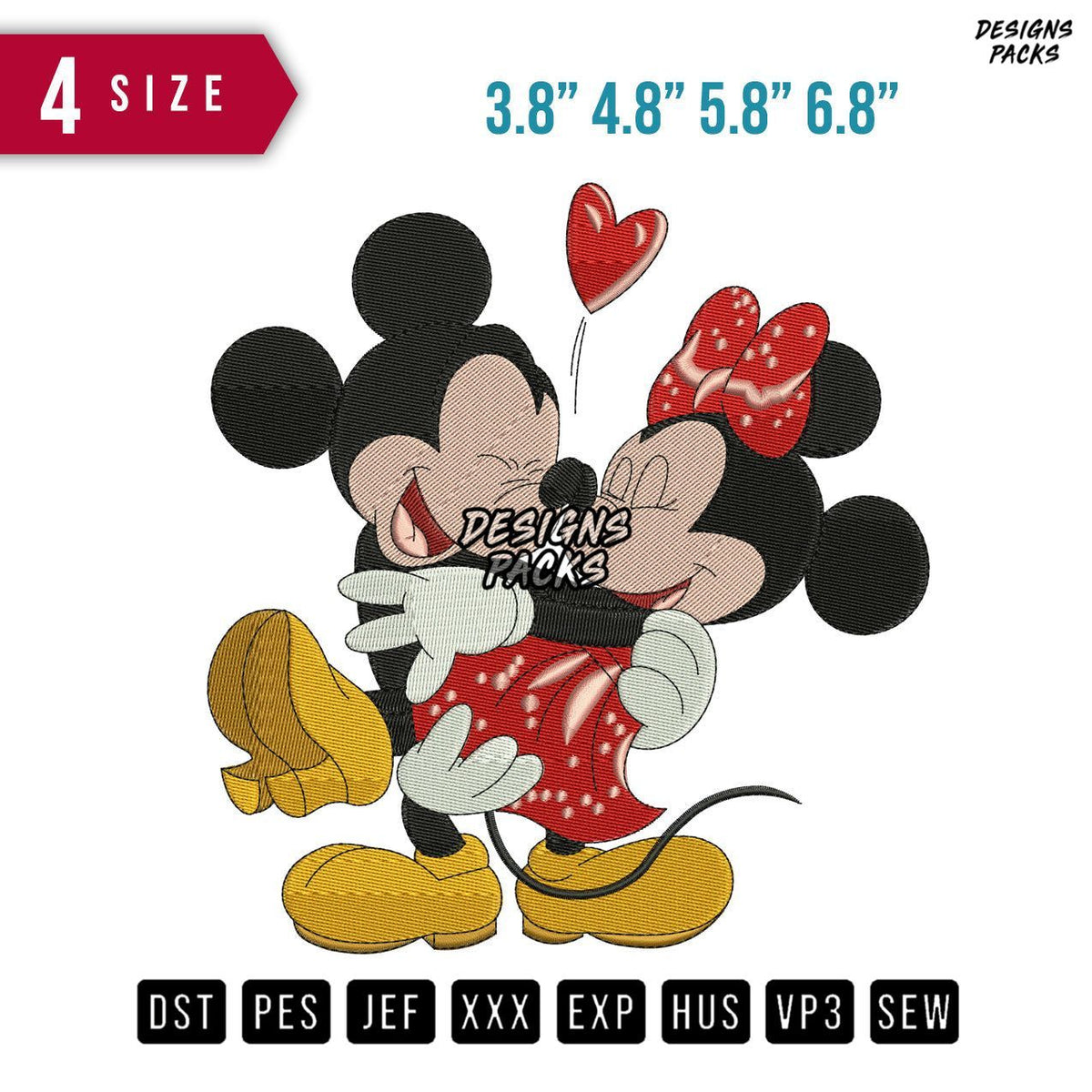 Mickey Minnie Love Embroidery Design
