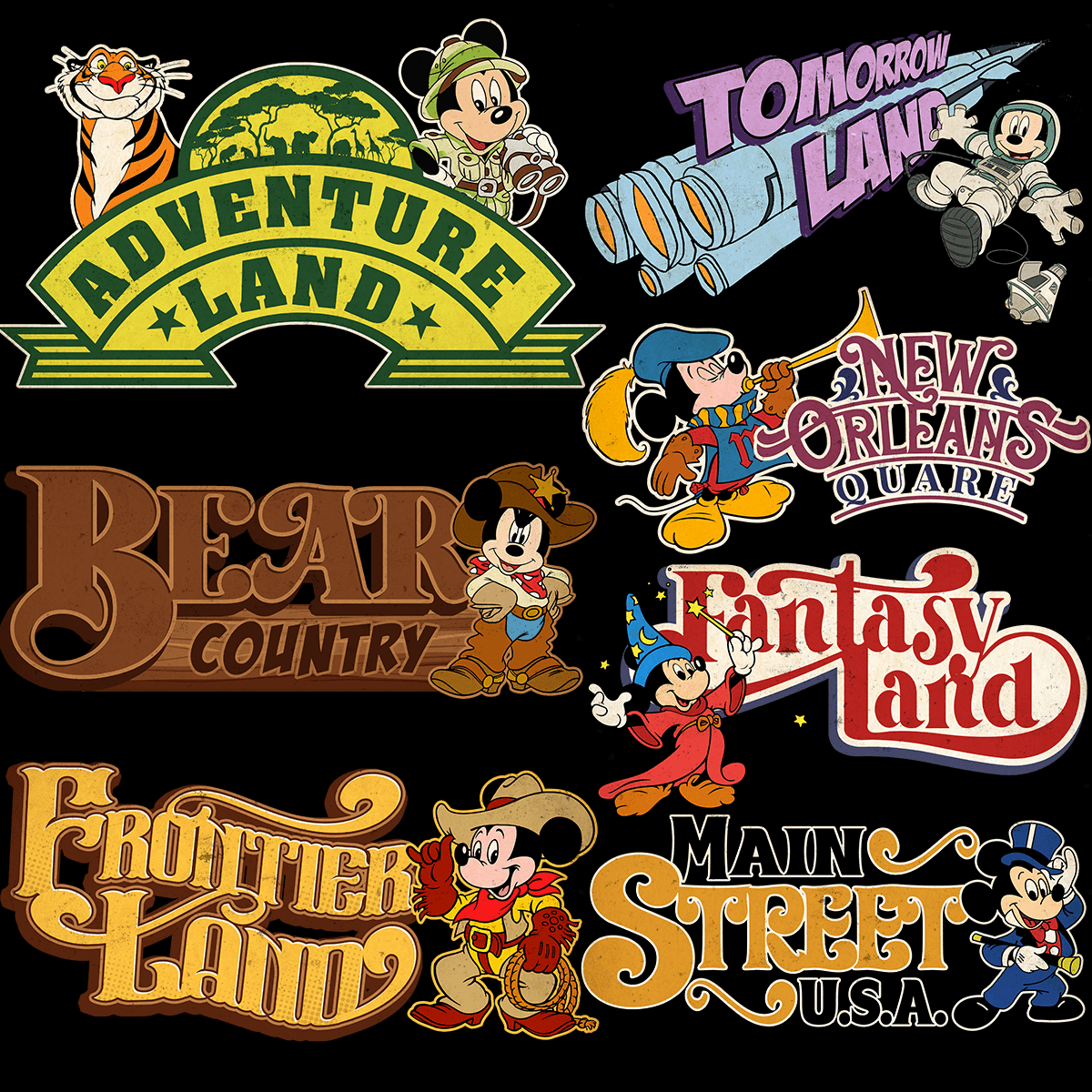 7 Cartoon Mouse Park Lands Designs Bundle PNG