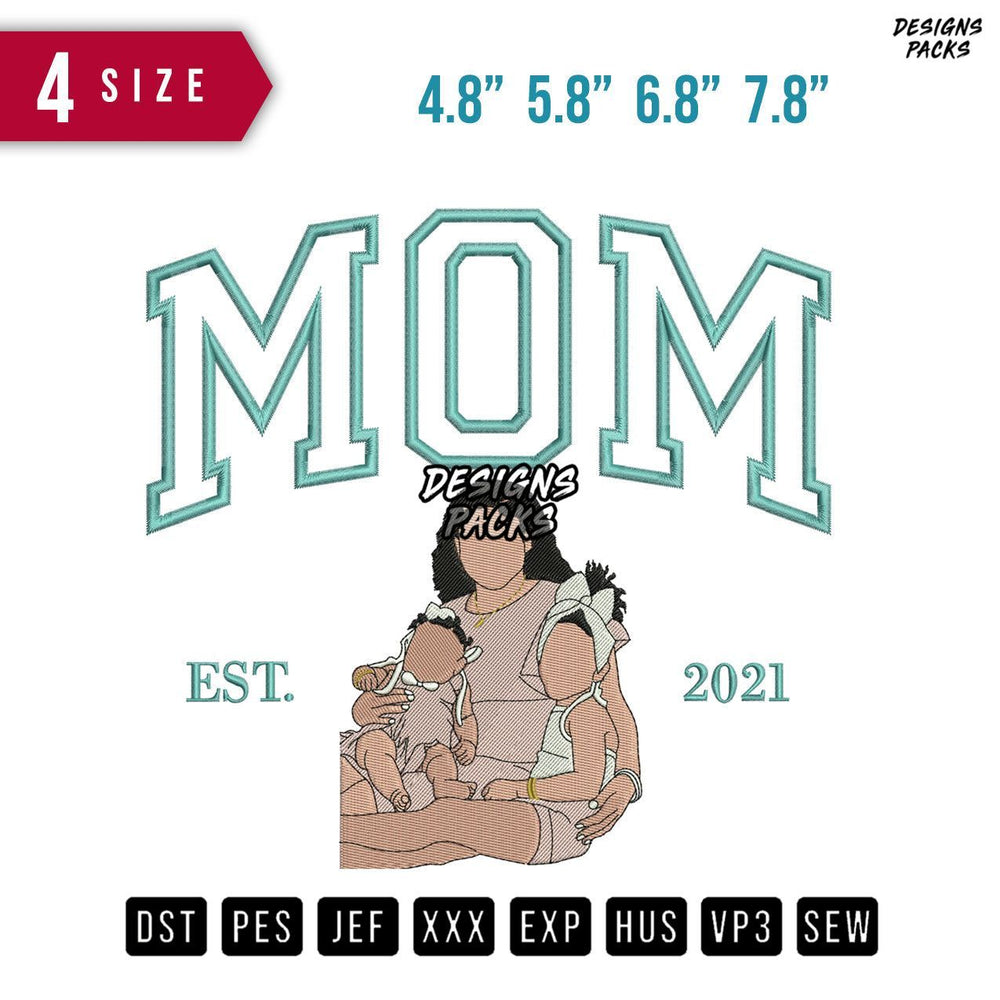 Mom 2 daughters Embroidery Design