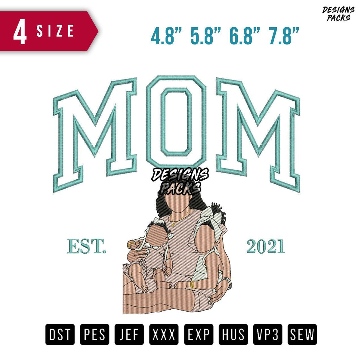 Mom 2 daughters Embroidery Design