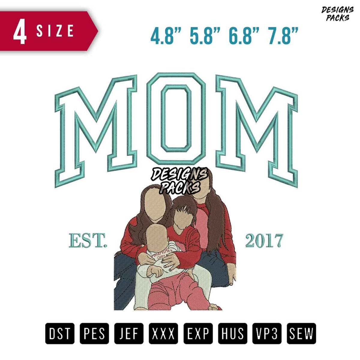 Mom 4 Families Embroidery Design