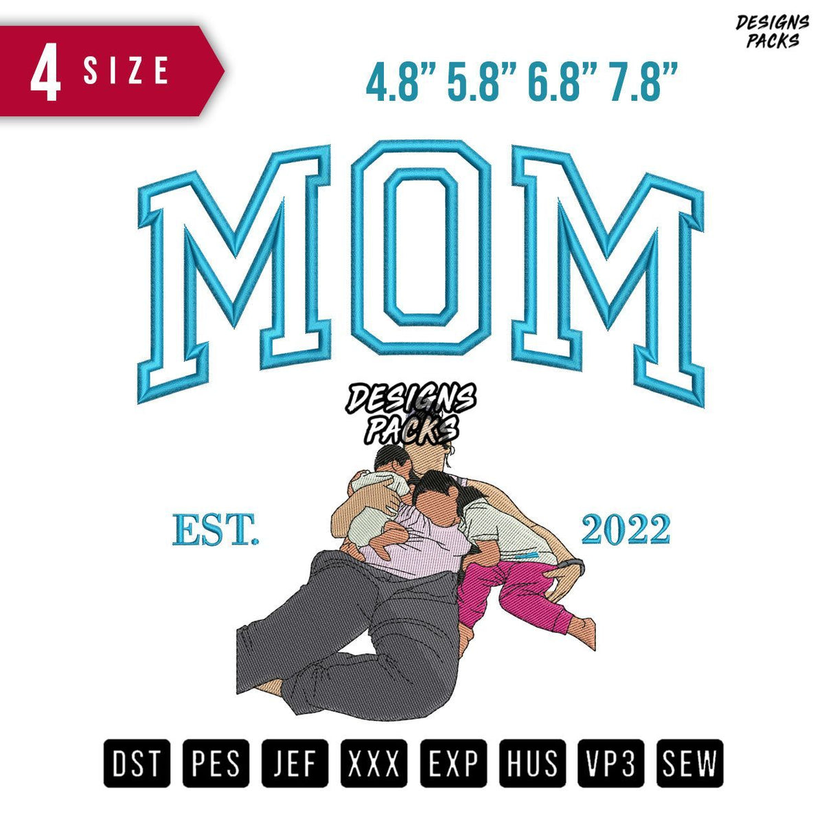 Mom And Childrens Embroidery Design