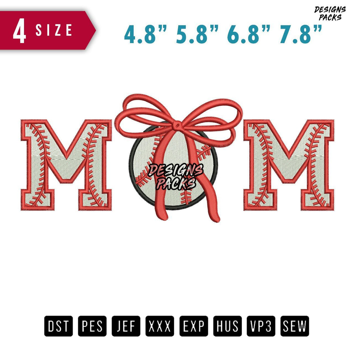 Mom Baseball Embroidery Design