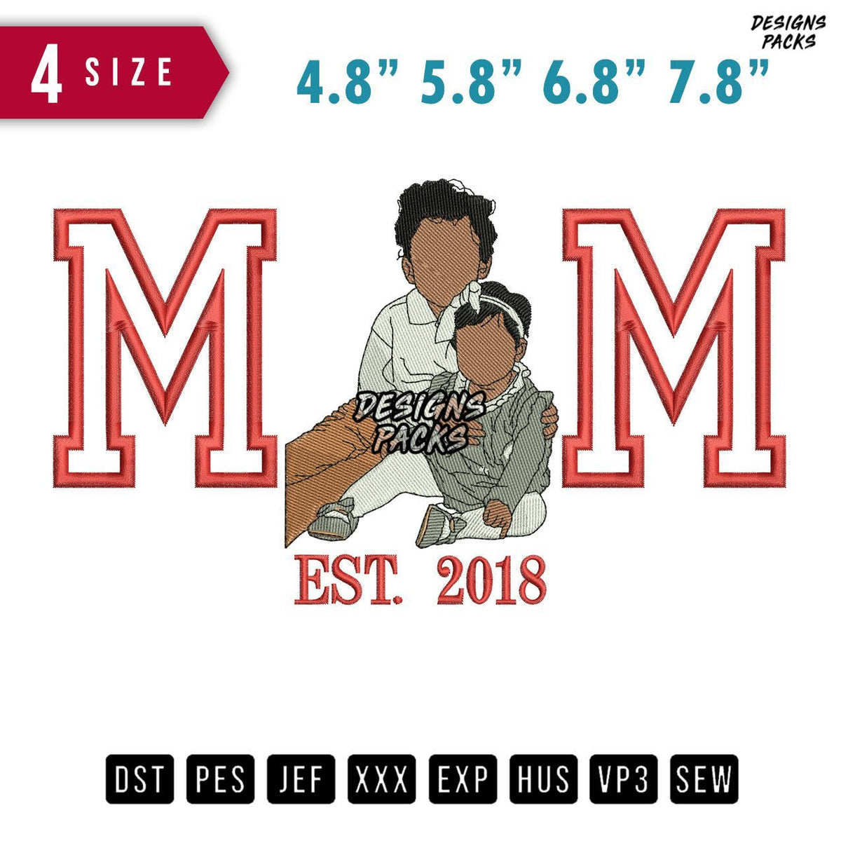 Mom Children Embroidery Design