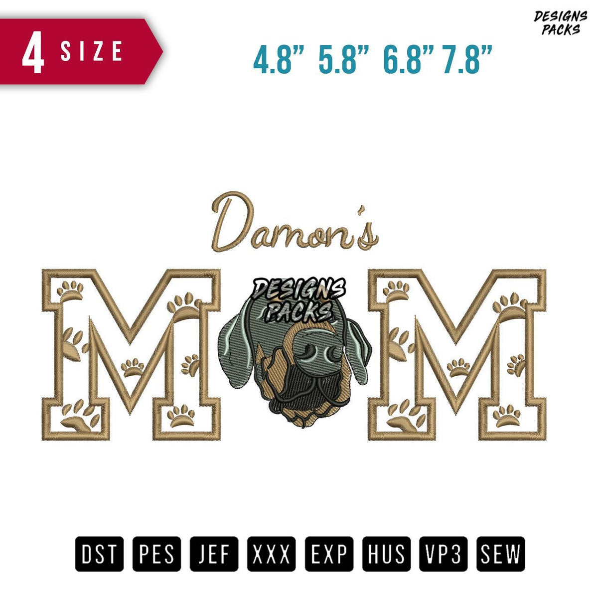 Mom Dog Damon Embroidery Design