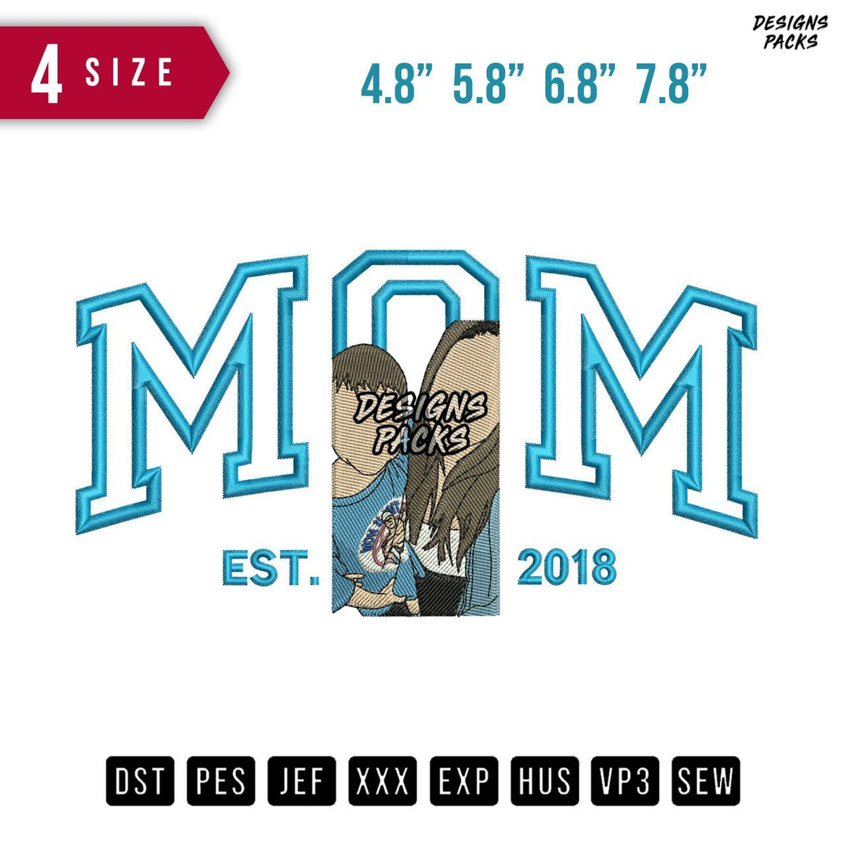 MOM Mother Son Embroidery Design