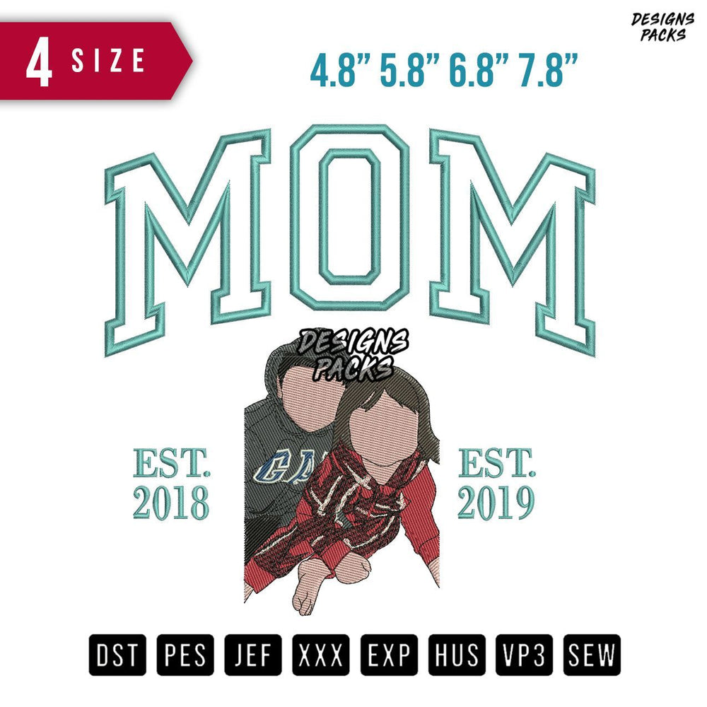 Mom Son Daughter Embroidery Design