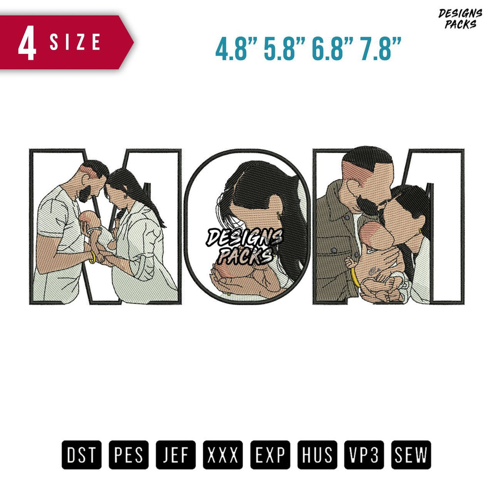 Mom With Son Embroidery Design