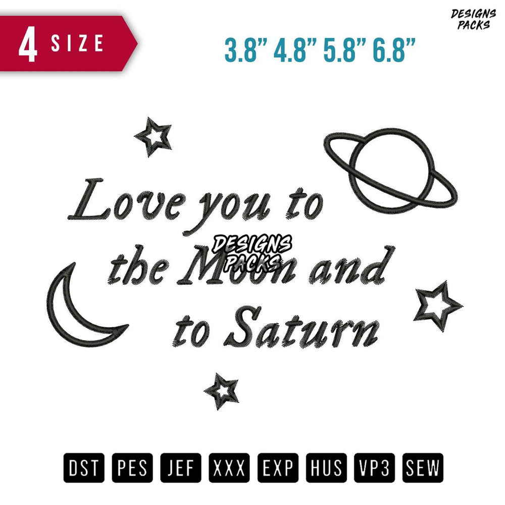 Moon And To Saturn Embroidery Design