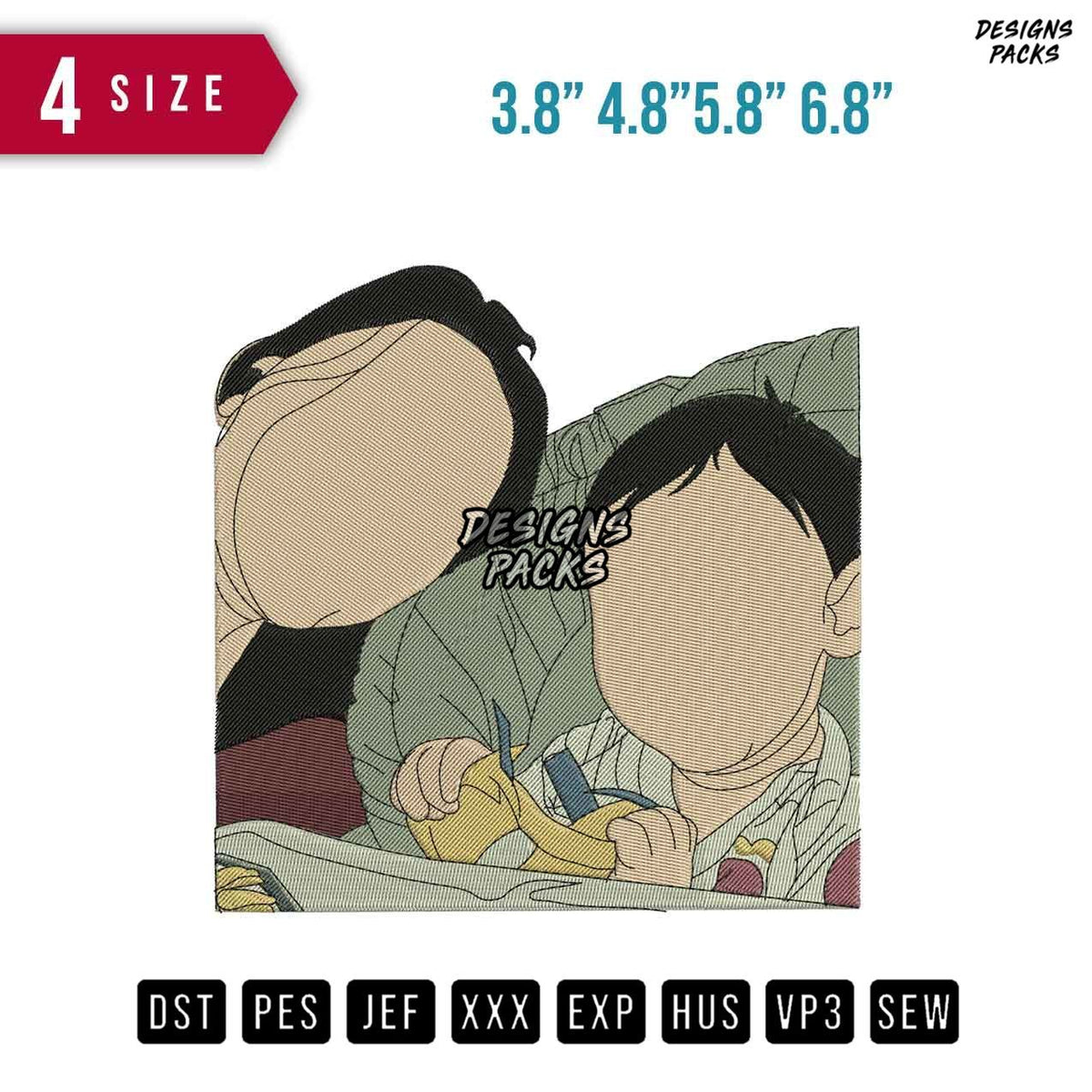 Mother and Son Embroidery Design