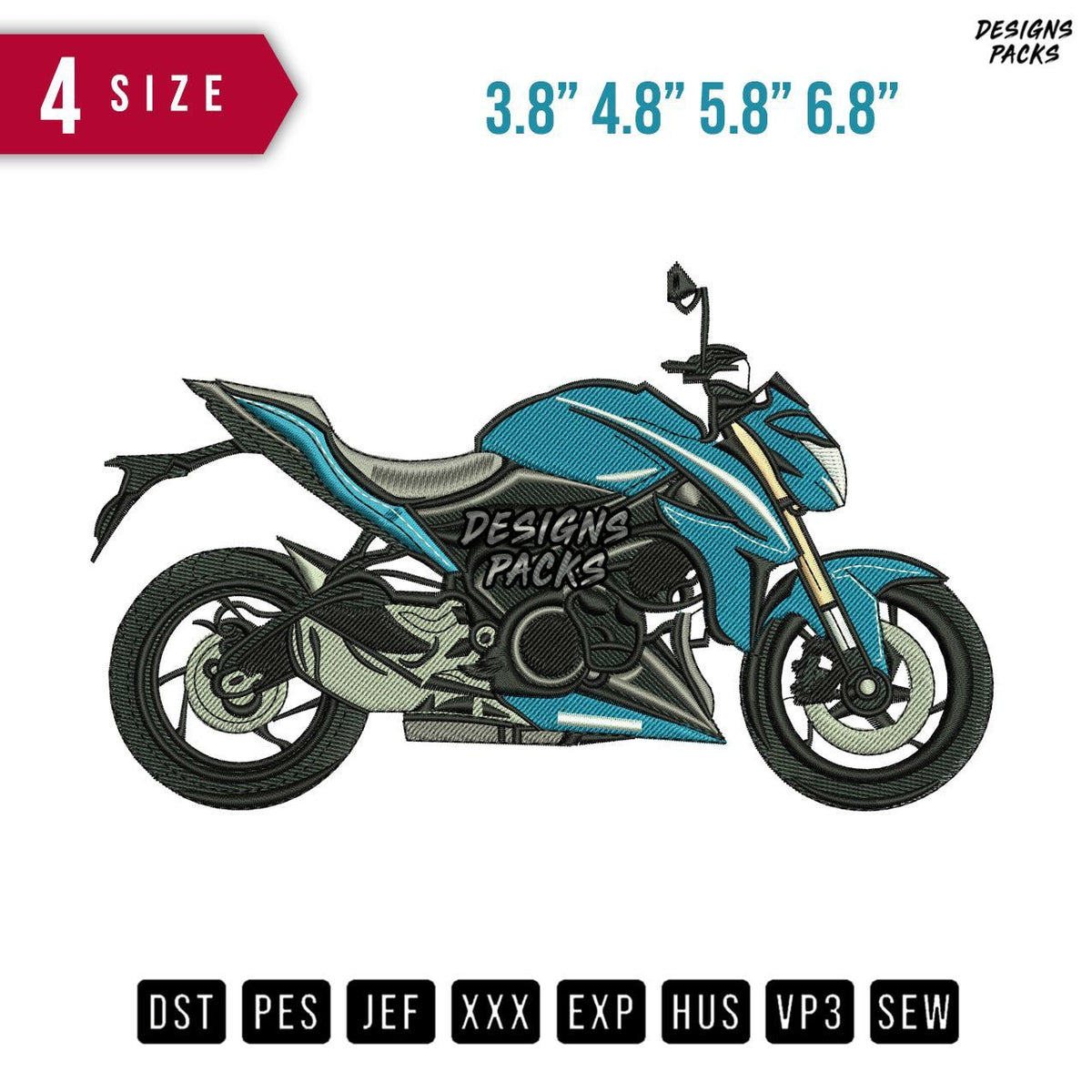 Motorcycle Blue Embroidery Design