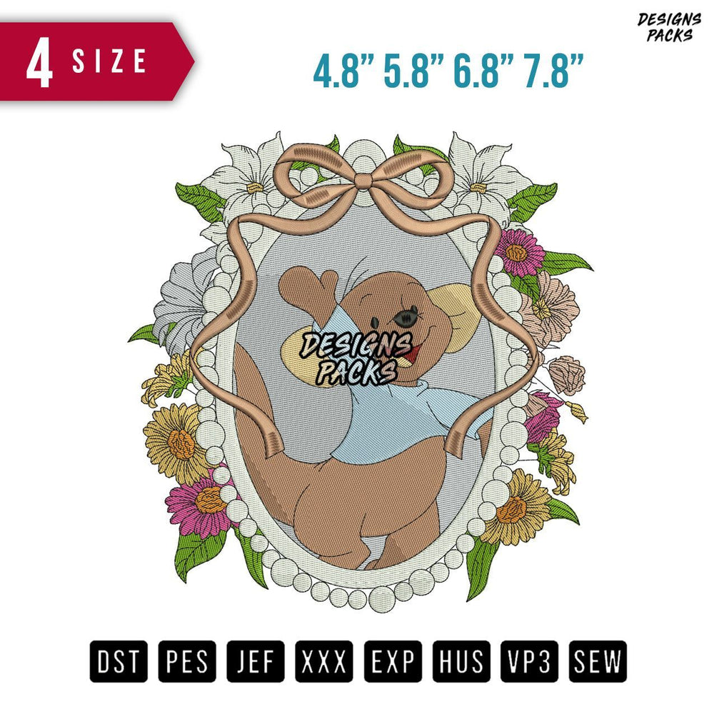 Mouse Ribbon Frame Embroidery Design