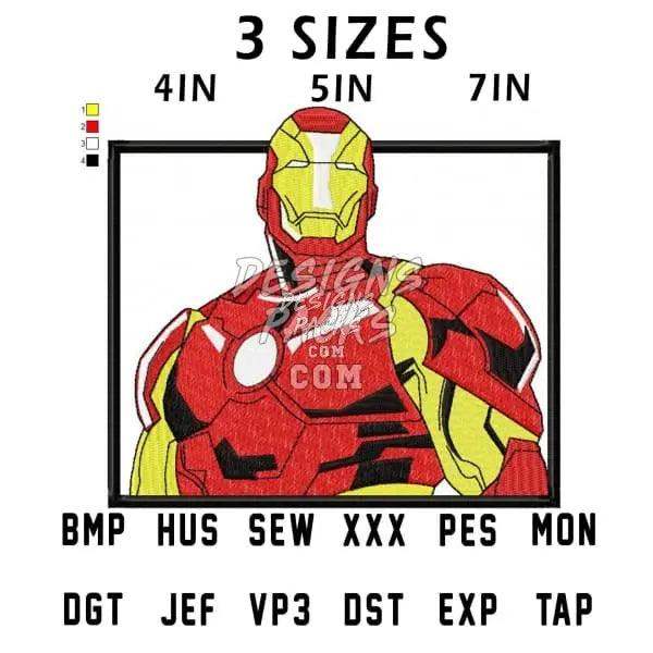 Iron Man embroidery design in 3 sizes, PES & SVG formats for DTG/DTF printing, instant download