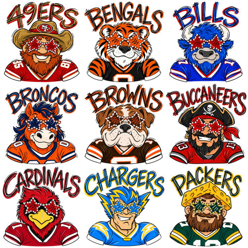 32 Mascots Stars Sunglasses Football Teams Designs Bundle PNG