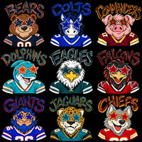 Load image into Gallery viewer, 32 Mascots Stars Sunglasses Football Teams Designs Bundle PNG
