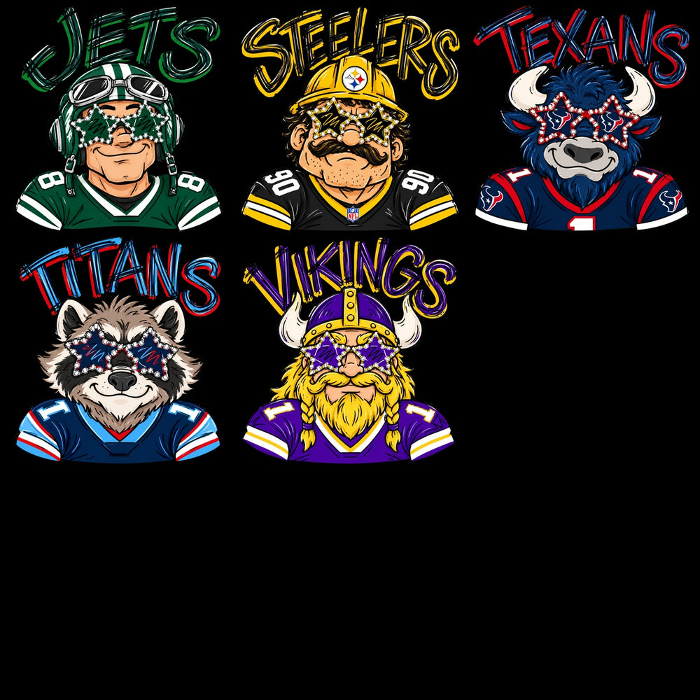 32 Mascots Stars Sunglasses Football Teams Designs Bundle PNG