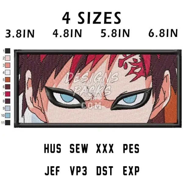 Naruto Gaara Anime Embroidery Design designspacks